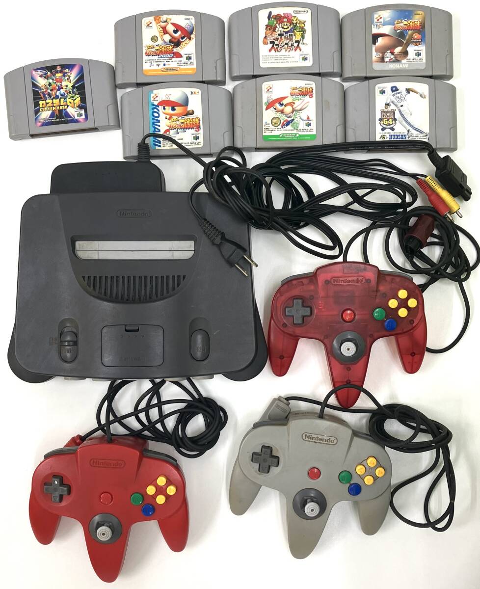 【7609】任天堂 Nintendo64 ニンテンドー64 NUS-001 本体 コントローラー付き ゲームソフト付き 実況パワフルプロ野球 通電確認済 ジャンクの画像1