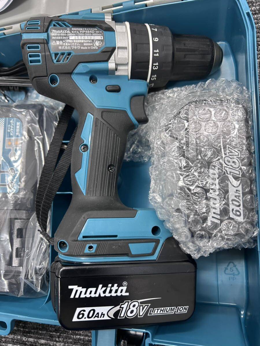 makita マキタ 18V 6.0Ah 充電式震動ドライバドリル ケース・充電器・バッテリ2個セット HP484DRGX 極上美品の画像3