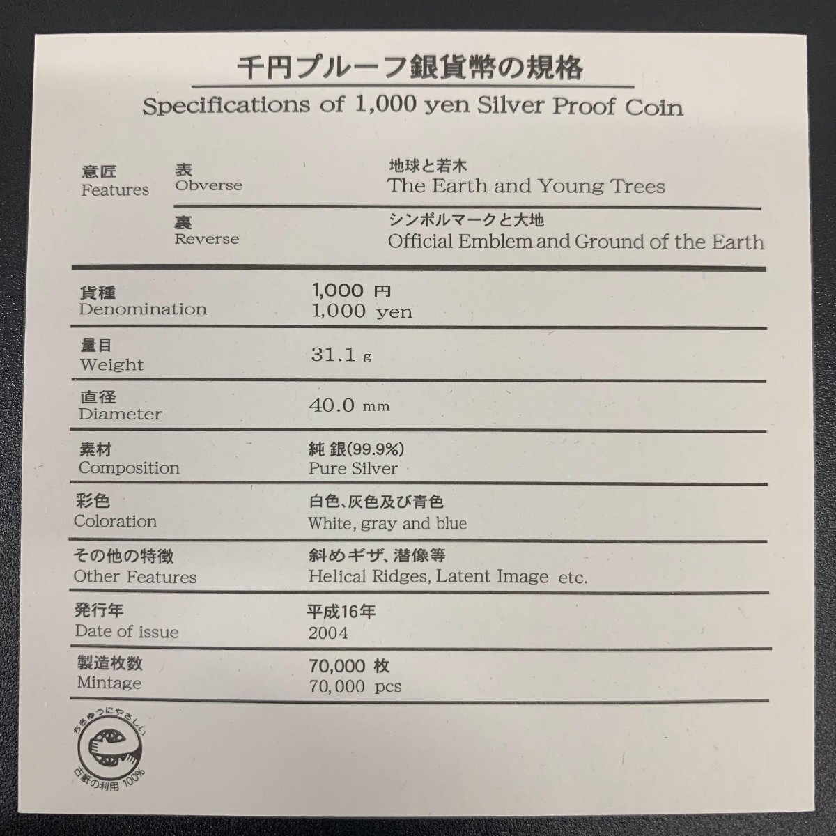 日本国際博覧会記念 千円銀貨幣プルーフ貨幣セット 31.1g 2005年 平成17年 愛地球博 愛知万博 EXPO 1000円 記念 銀貨 貨幣 G2005nの画像5