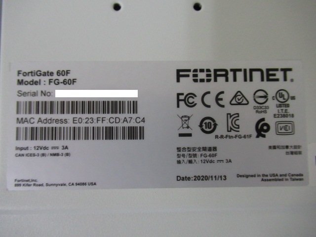 Fortinet fortigate FG-60F ライセンス2026/03/19 初期化済(028)の画像6