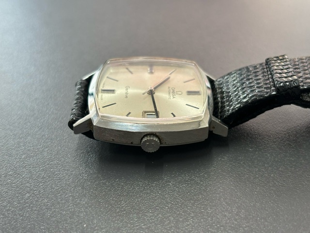 OMEGA Geneve AUTOMATIC オメガ ジュネーブ オートマチック デイト 自動巻 シルバー 稼動品 ベルト社外 現状渡しの画像6