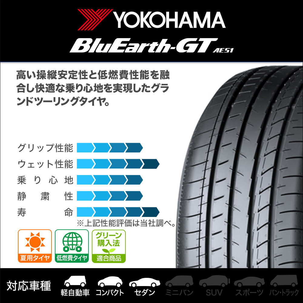 ヨコハマ BluEarth ブルーアース GT (AE51) 205/50R16 87W サマータイヤのみ・送料無料(2本)_画像2