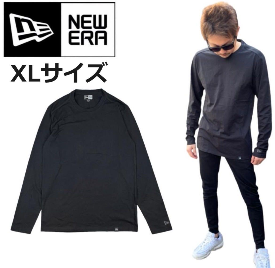 ニューエラ 長袖 Tシャツ ヘリテージ NEA102 ワンポイントロゴ クルーネック ブラック XLサイズ NEWERA HERITAGE BLEND LONG SLEEVE 新品の画像1