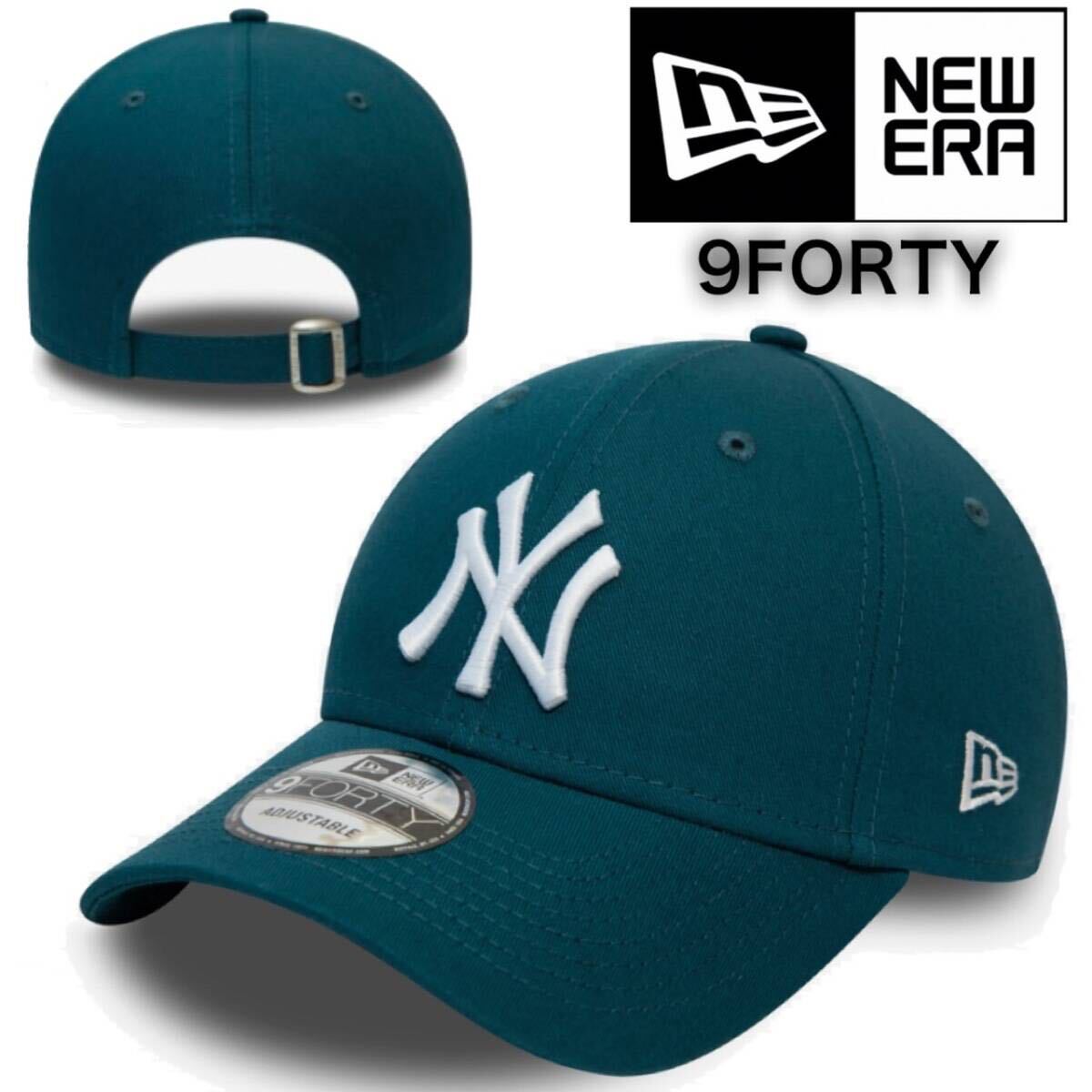 ニューエラ キャップ 帽子 9FORTY 940 コットン素材 ヤンキース ぺトロールブルー バックル仕様 NEWERA 9FORTY LEAGUE BASIC CAP 新品_画像1