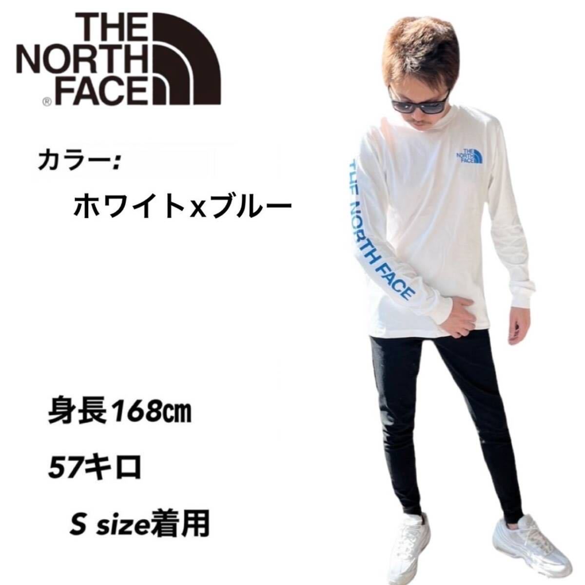 ザ ノースフェイス ロンT 長袖 Tシャツ NF0A811P ホワイト×ブルー Lサイズ スリーブヒット 袖ロゴ THE NORTH FACE L/S SLEEVE HIT 新品の画像2