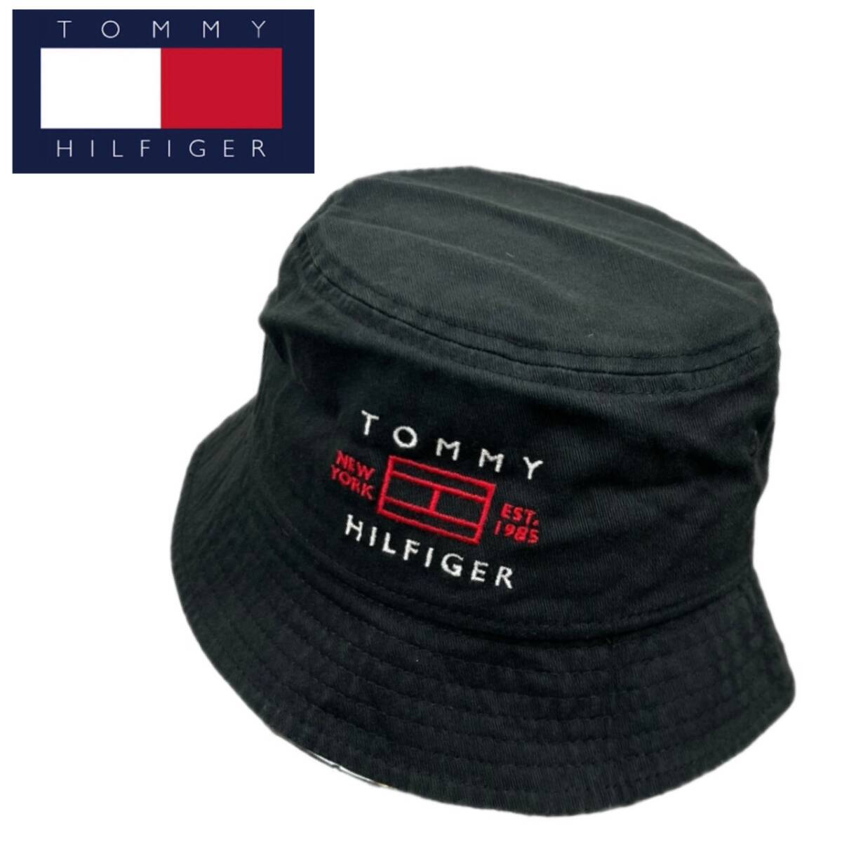 トミーヒルフィガー 帽子 バケットハット 69J9658 コットン素材 刺繍ロゴ ブラック ワンサイズ TOMMY HILFIGER MENS JEFF BUCKET HAT 新品_画像1