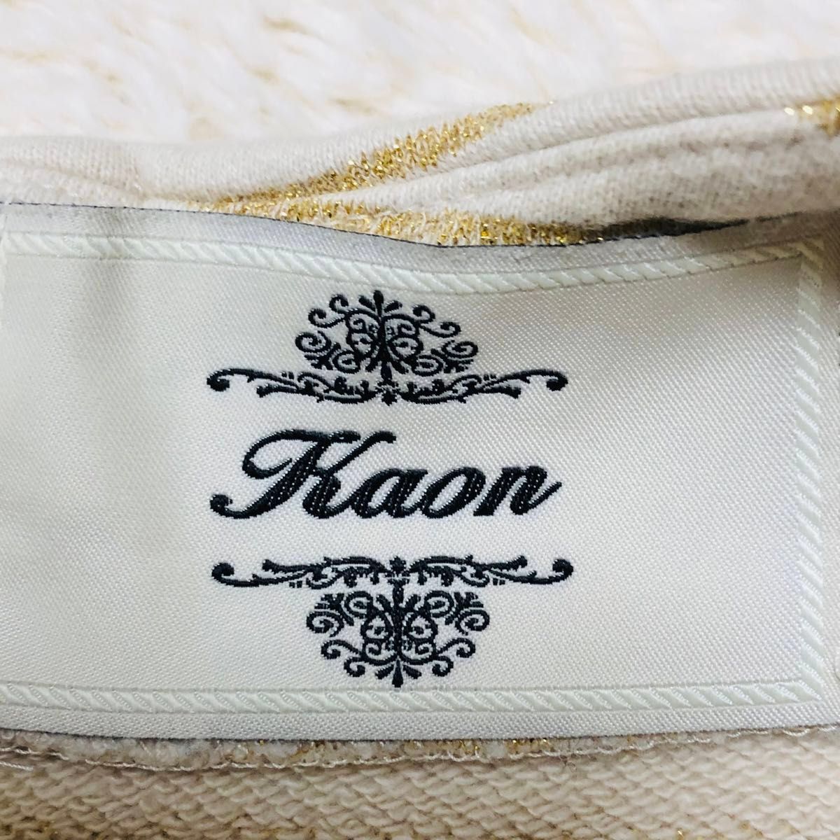 Kaon カオン バックリボン カットソー ゴールドラメストライプ　半袖　コットン　綿　日本製