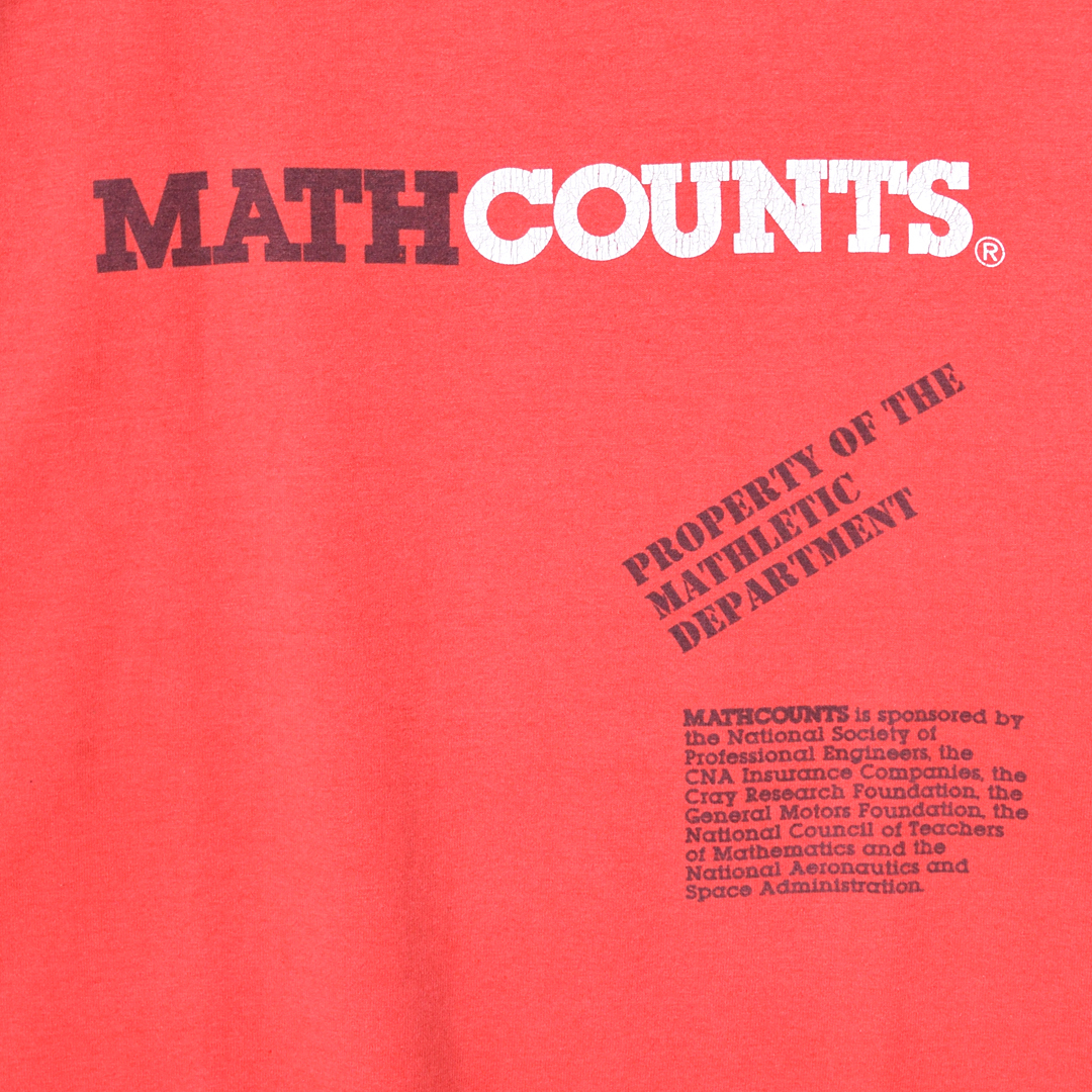 【送料無料】80s フルーツオブザルーム USA製 ヴィンテージＴシャツ 袖裾シングル 赤 MATH COUNTS サイズXL 古着 @BZ0174_画像4