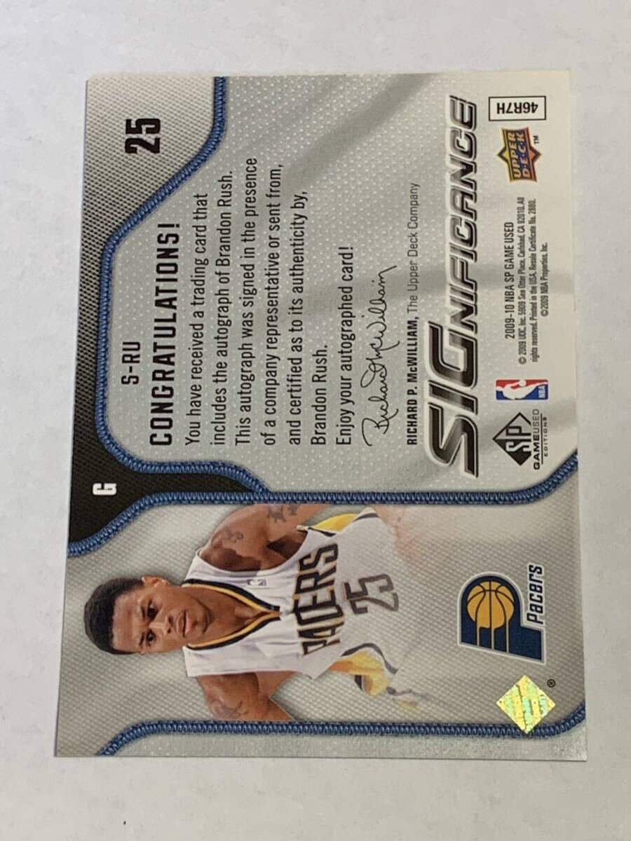 BRANDON RUSH 2009-10 UD UPPER DECK SP GAME USED EDITION SIGNIFICANCE AUTO_画像2