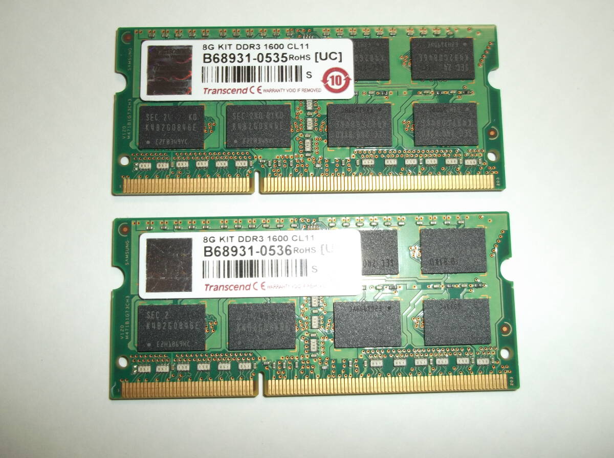 TranscendCE　　8G KIT DDR3 1600 CL11　　２枚で　　8GB　　動作品_画像1