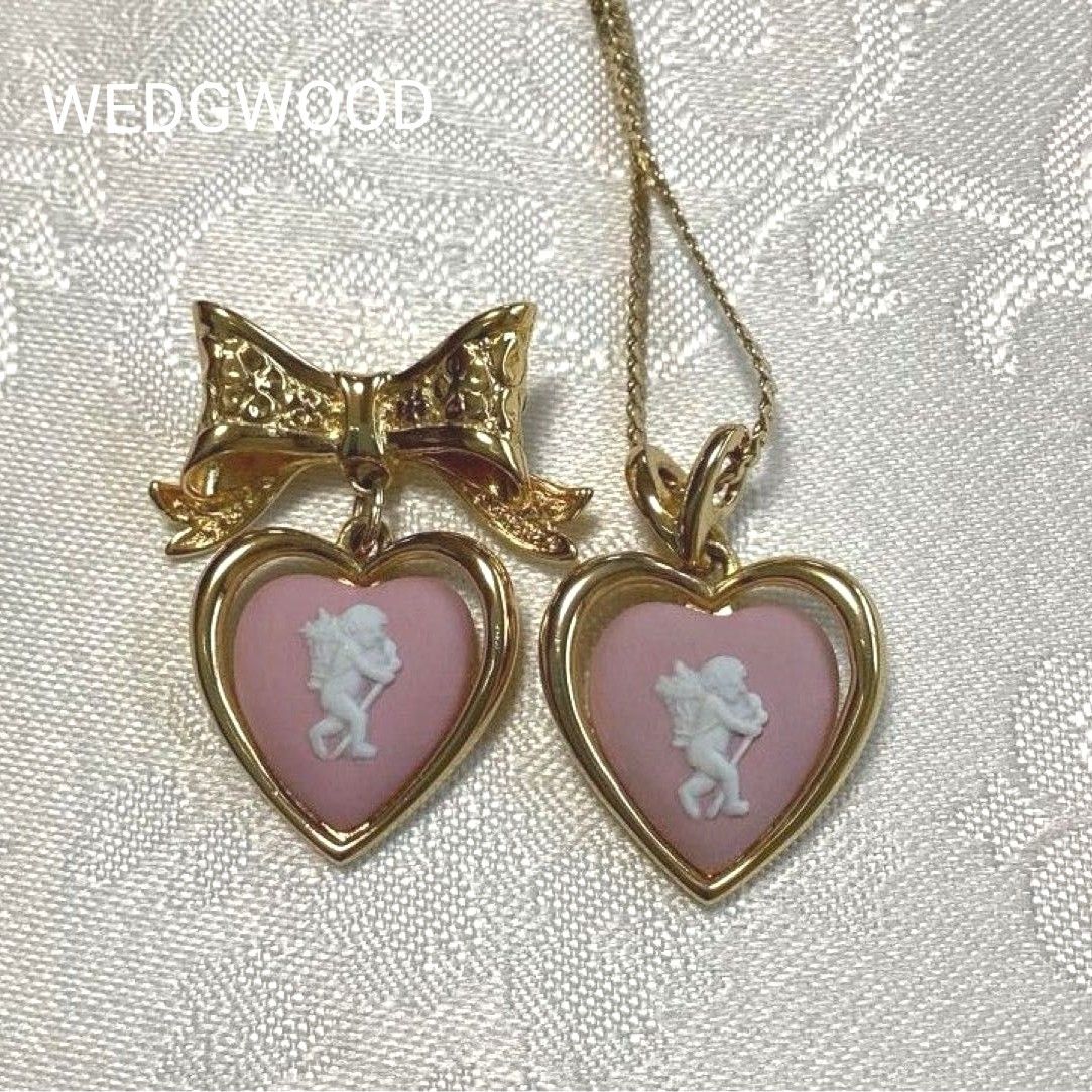 WEDGWOOD  ピンクジャスパー　ハートネックレス＆ブローチ