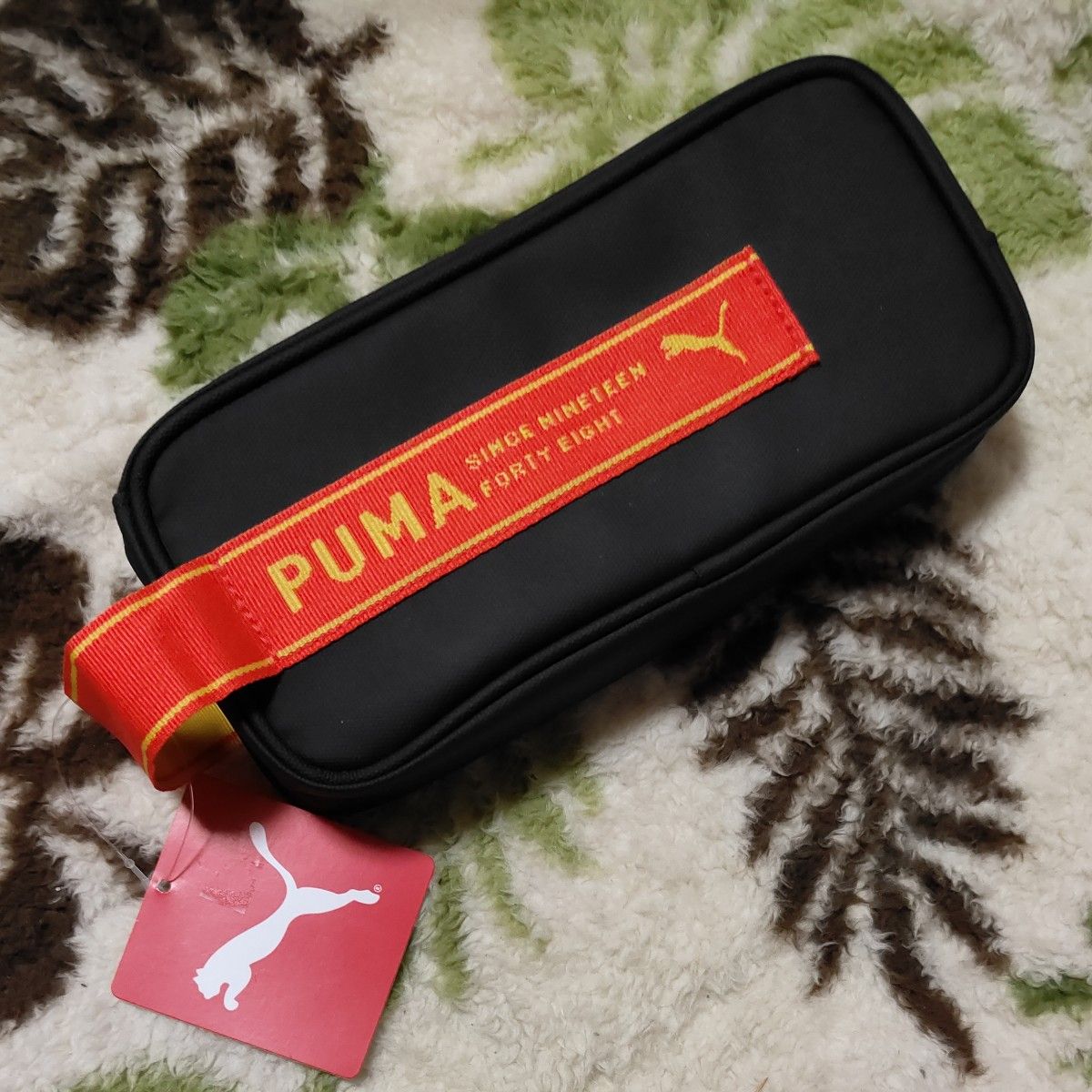 未使用 タグ付き ペンケース PUMA ポーチ ブラック 筆箱 プーマ スクエアフックペンケース 文房具 鉛筆 オレンジ 筆入れ