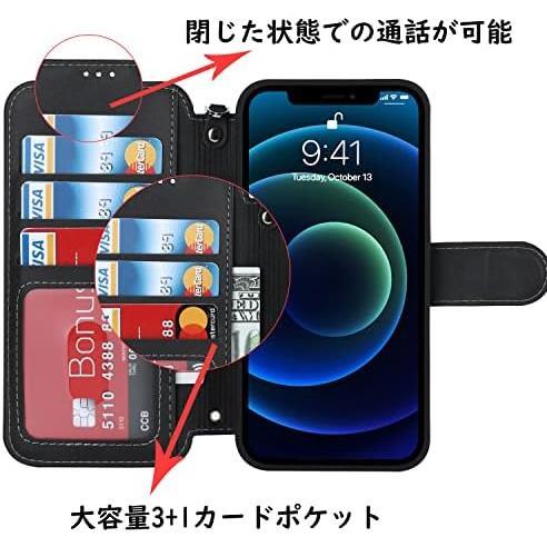 ★ブラック_サイズ:iPhone 14★ iPhone13ケース iPhone14ケース iphone 14 ケース 米軍MIL規格 軽薄 手帳型 ストラップの画像2