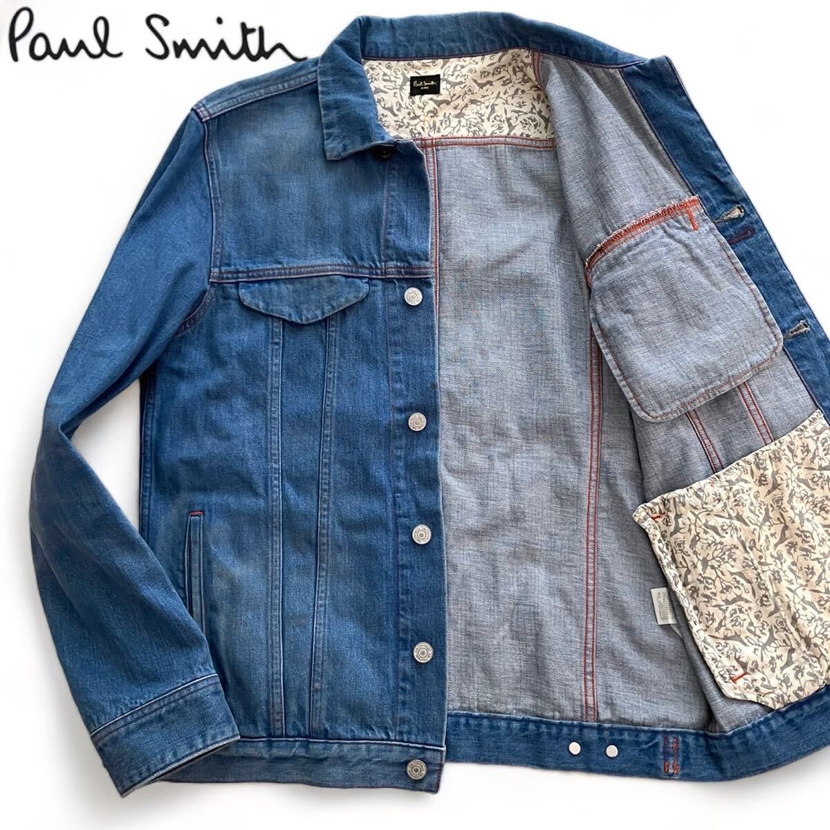 ほぼ未使用/Lサイズ/ユーズド加工◎Paul Smith トラッカー ジャケット デニム Gジャン ポールスミス メンズ ビジネス 総柄 ブルゾン 美品