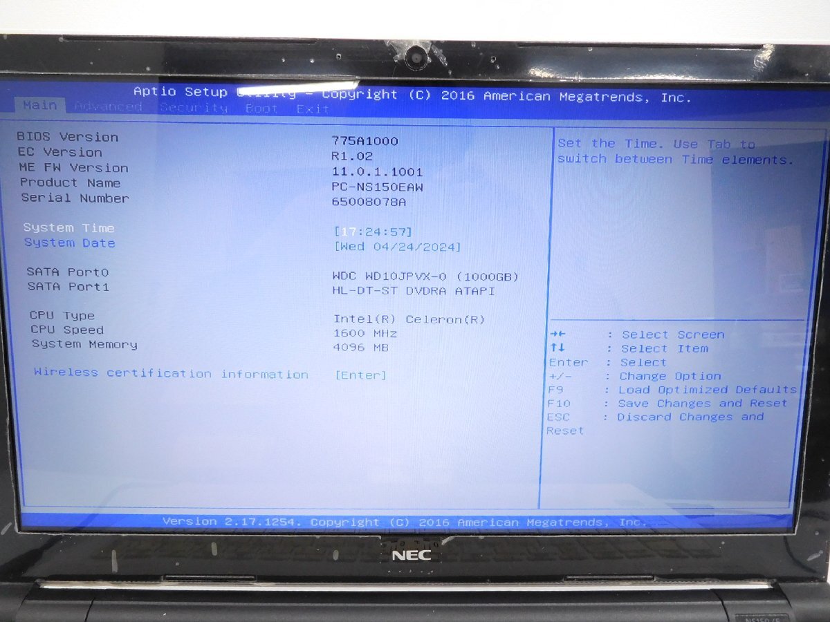 NEC　PC-LS150EAW■Celeron-3885U　4GB　1TB　15.6型■Win10設定済み■_画像9