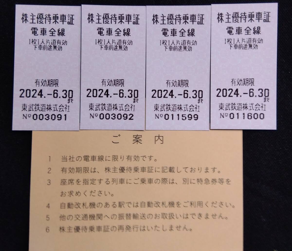 東武鉄道 株主乗車証 4枚セット【普通郵便送料無料】の画像1
