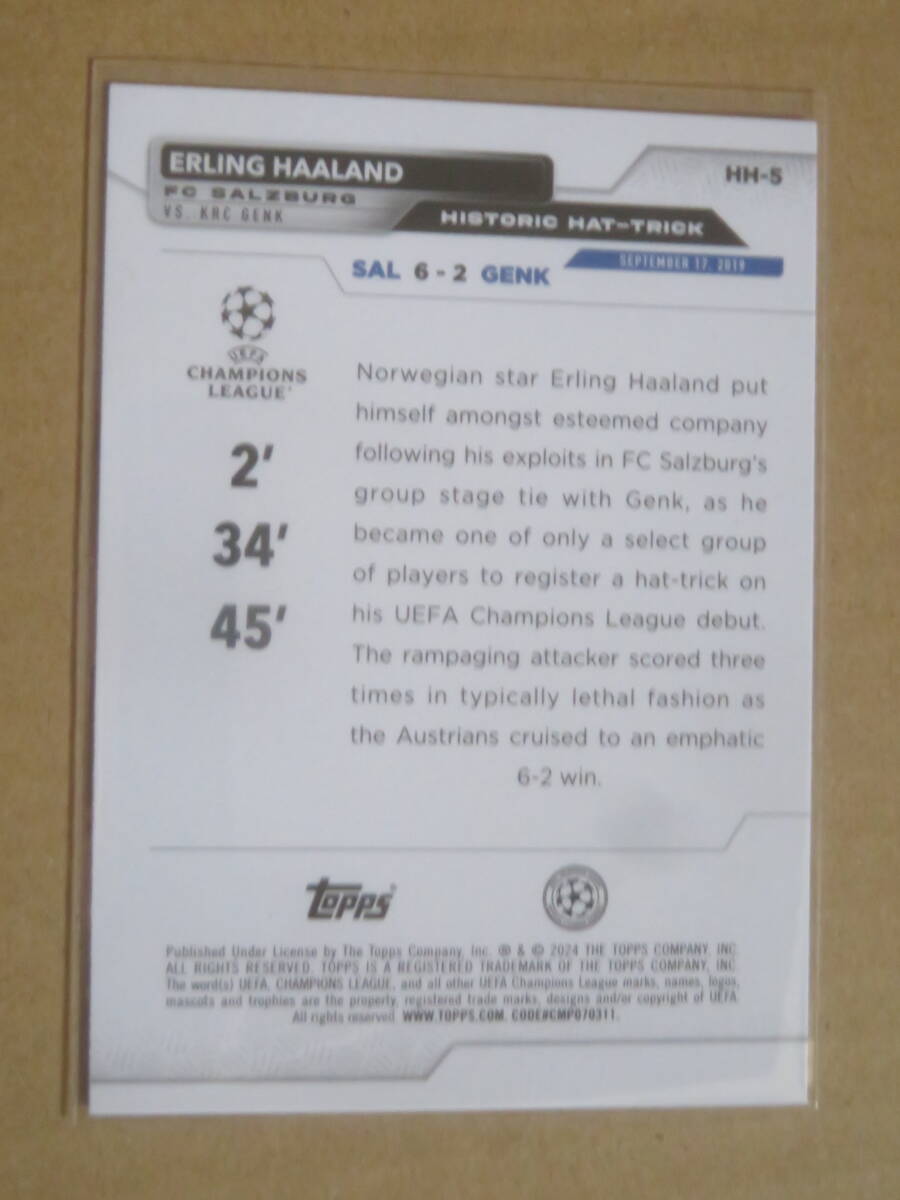 2023-24 TOPPS UEFA CLUB COMPETITIONS HISTORIC HAT-TRICK ERLING HAALANDの画像2