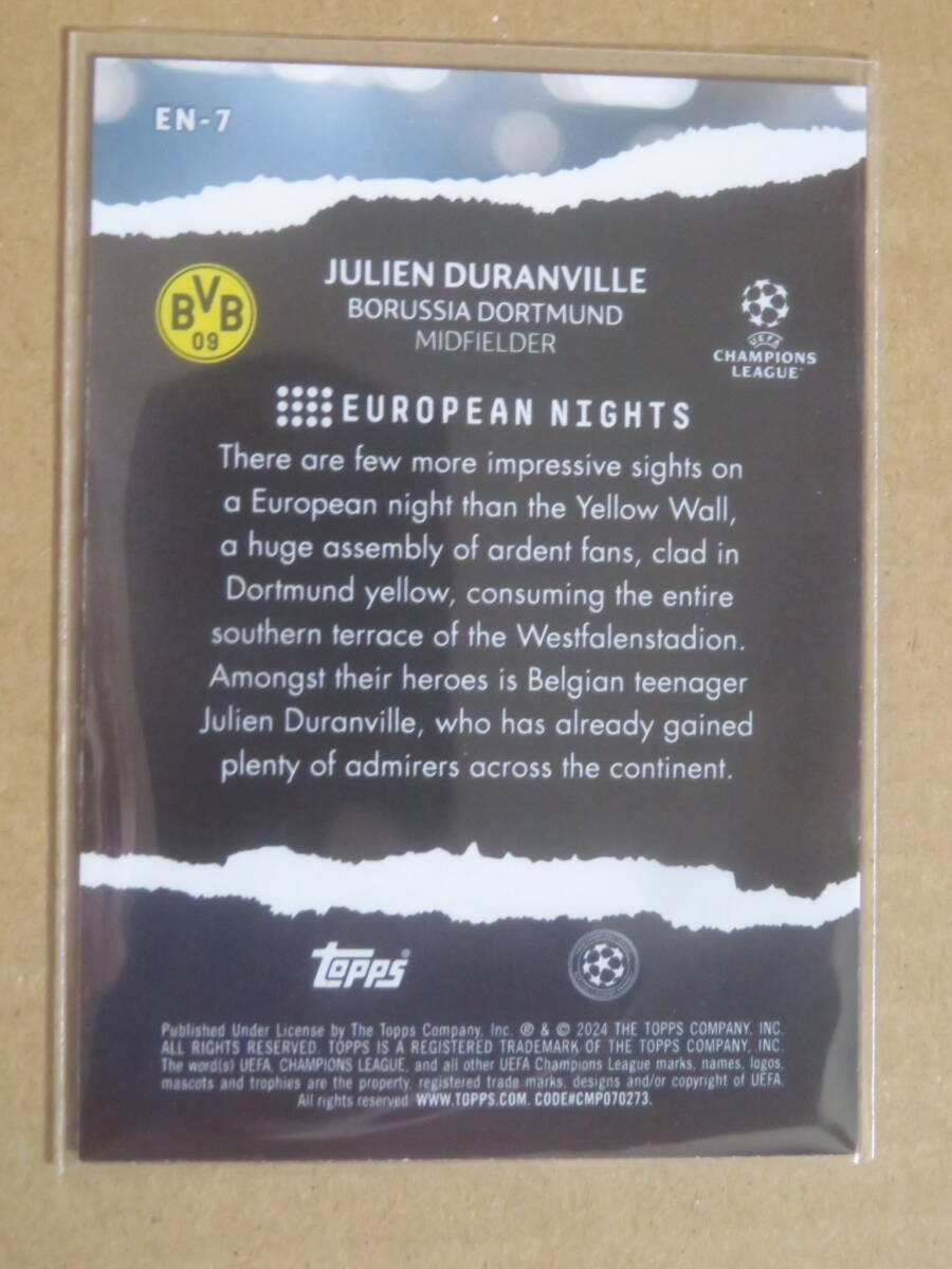 2023-24 TOPPS UEFA CLUB COMPETITIONS EUROPEAN NIGHTS JULIEN DURANVILLE RC_画像2