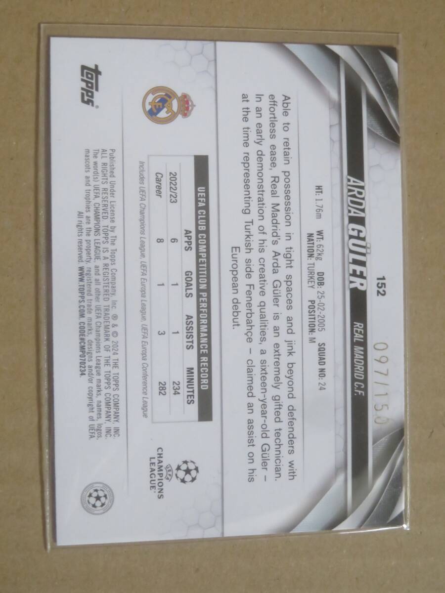 2023-24 TOPPS UEFA CLUB COMPETITIONS BLACK & WHITE ICY パラレル ARDA GULER 097/150の画像2