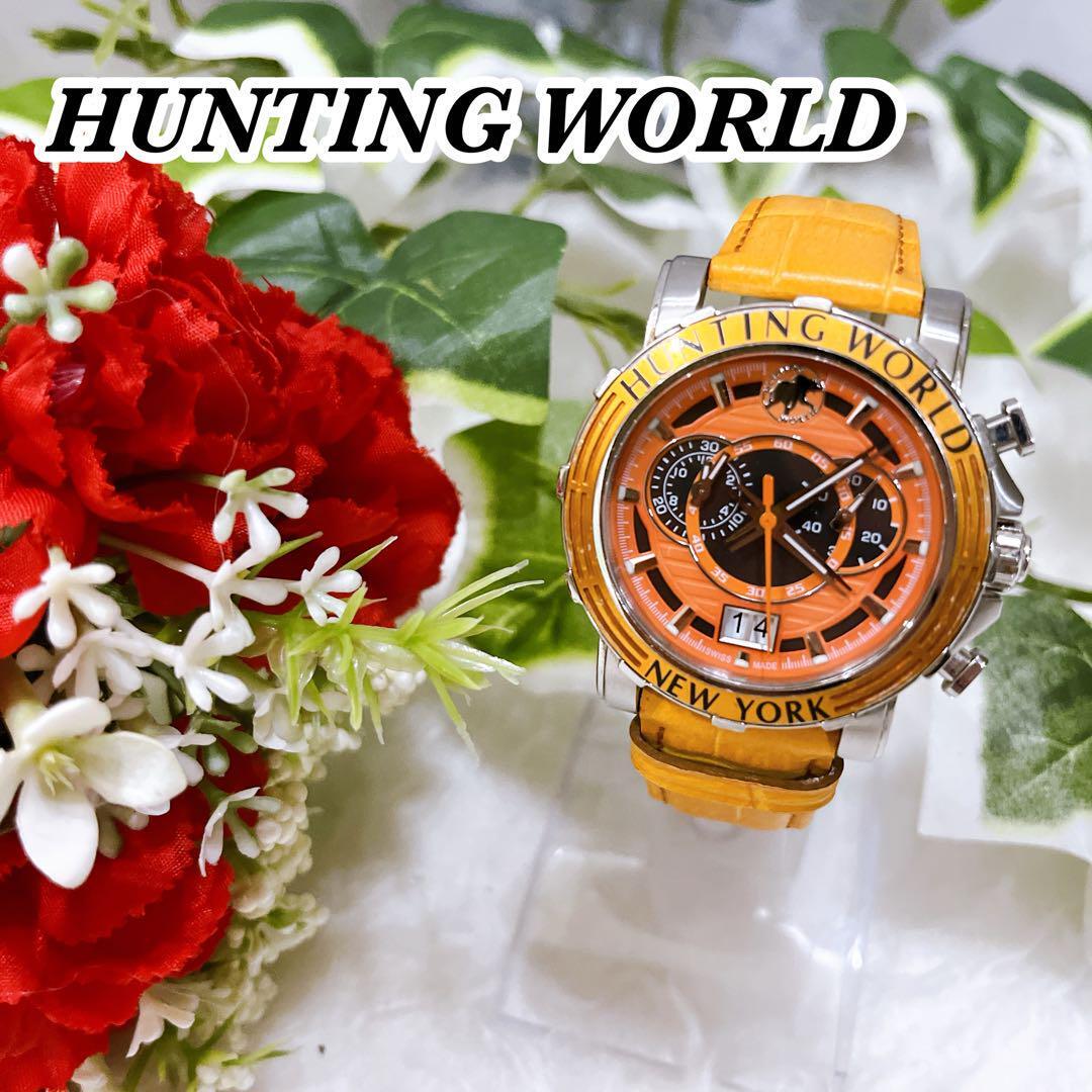 free shipping HUNTING WORLD Hunting World HW-913 men's wristwatch quartz chronograph orange face 
