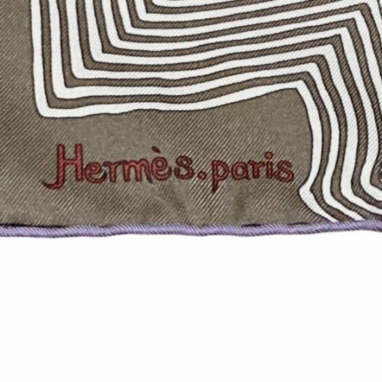 送料230円～■エルメス／HERMES ■美品フランス製 coupons indiens インドのかけら プチカレ／ミニスカーフの画像3