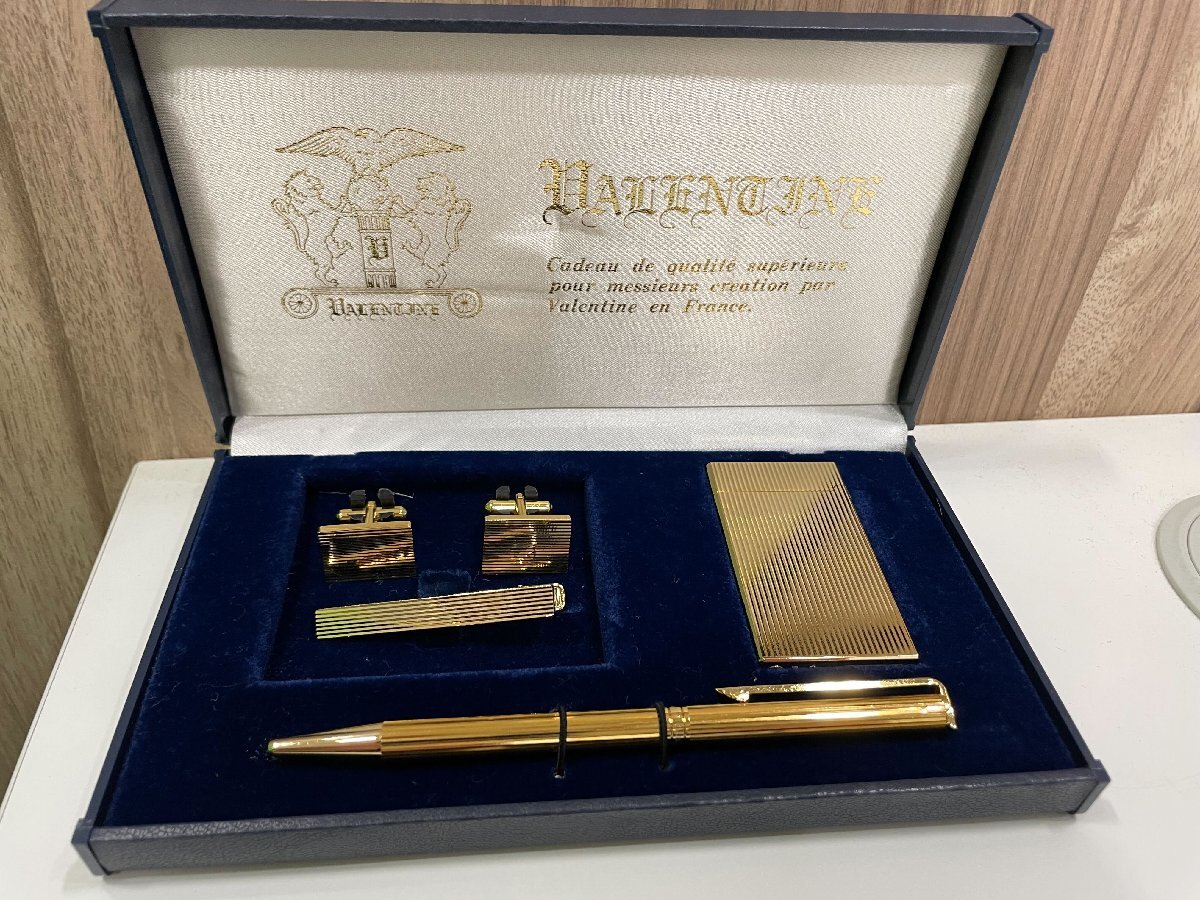 【P63395】中古品  Valentine ヴァレンタイン カフス タイピン ライター ボールペン セットの画像1