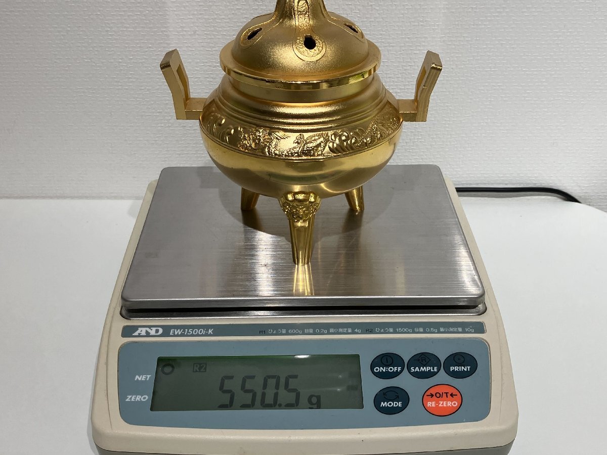 【S78191】24KGP　金メッキ　香炉　550g　経年保管品　現状品