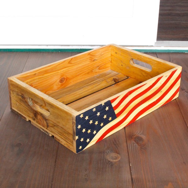 ウッドクレート 「USAフラッグ」 星条旗柄 木箱 収納 アメリカ雑貨 アメリカン雑貨_画像2