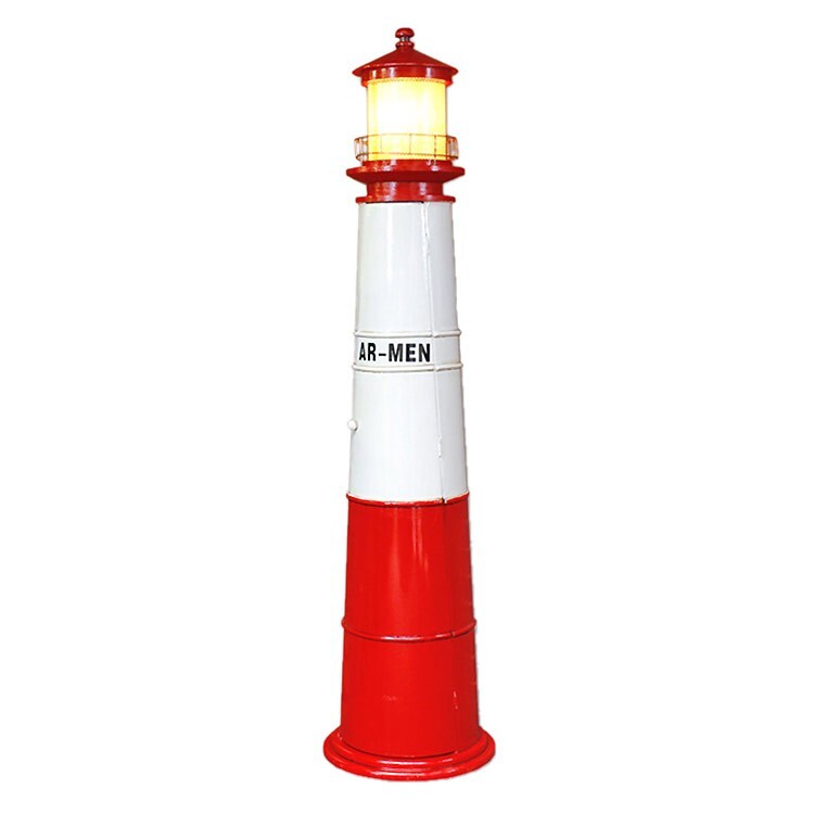 インテリア 灯台型 大型キャビネット AR-MEN レッド 5203RD ライト点灯 高さ164×幅40×奥行40cm レトロオブ_画像1