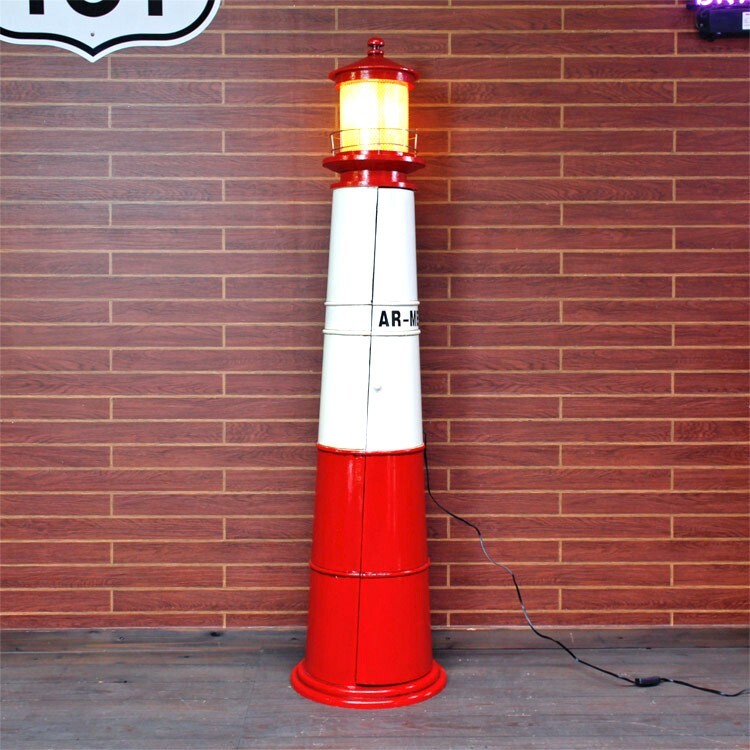インテリア 灯台型 大型キャビネット AR-MEN レッド 5203RD ライト点灯 高さ164×幅40×奥行40cm レトロオブ_画像9