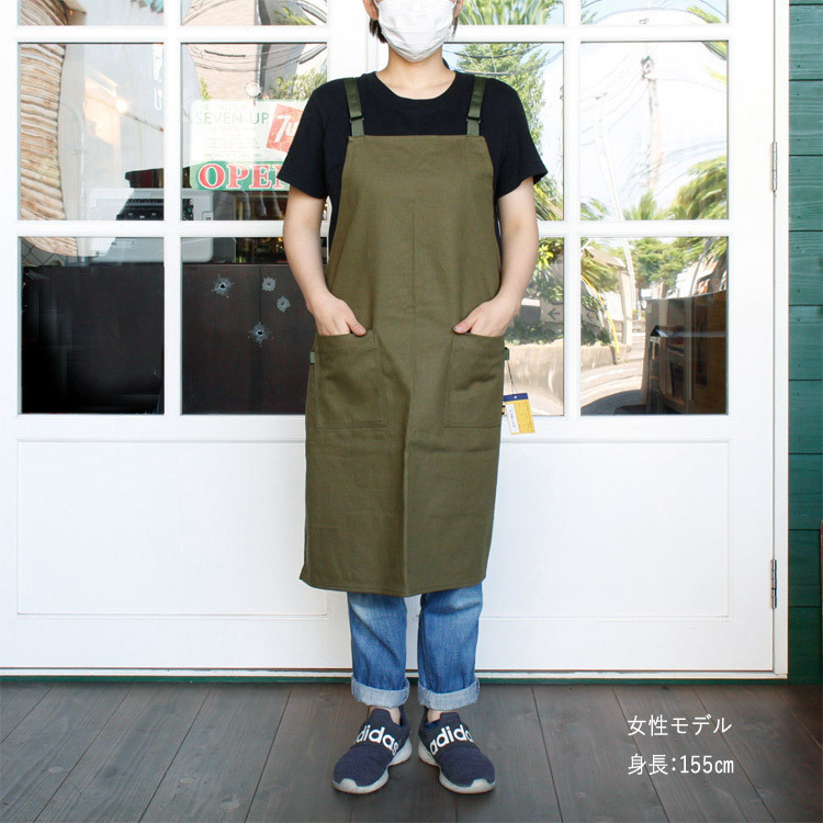 エプロン GARDEN APRON ガーデンエプロン（カーキ） 幅69x高さ82cm コットン製 胸当てエプロン ガーデニング 園_画像3