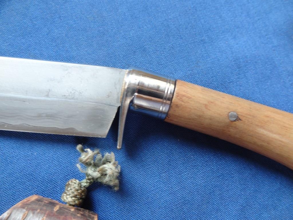  山鉈 剣鉈 両刃 ダマスカス特注 桜皮巻鞘付き 刃渡り約275mm 狩猟 ナイフの画像4