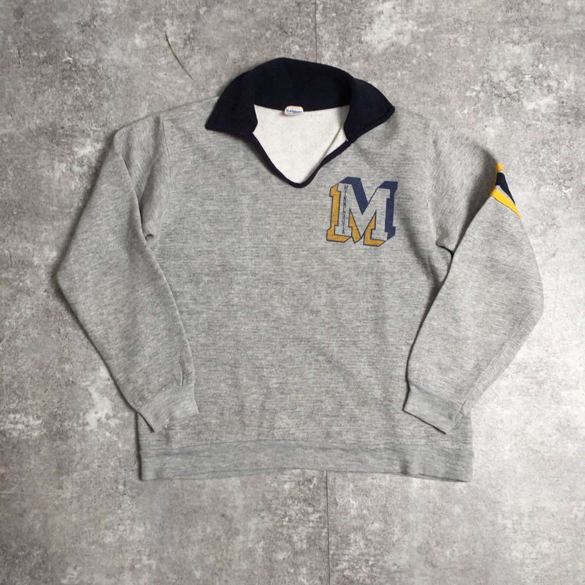 Champion チャンピオン 【men110HM】 70s バータグ カレッジ スキッパースウェット USA製 染み込みプリント ヴィンテージ Vintage AG_画像1