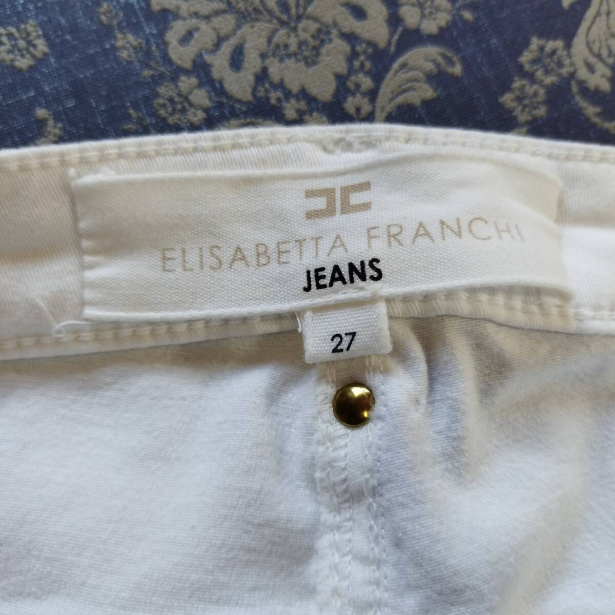 美品♪ELISABETTA FRANCHI JEANS エリザベッタフランキ ジーンズ＊イタリア製♪ビジュー スキニー サブリナ パンツ♪白27（XS）レディース_画像7