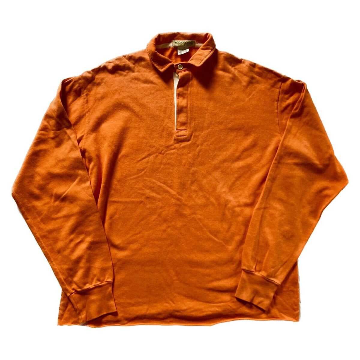 激レア SHIPS前身MIURA&SUNS アメリカ製ラガーシャツ L 古着 長袖ポロシャツ オレンジ スウェット USA製の画像2