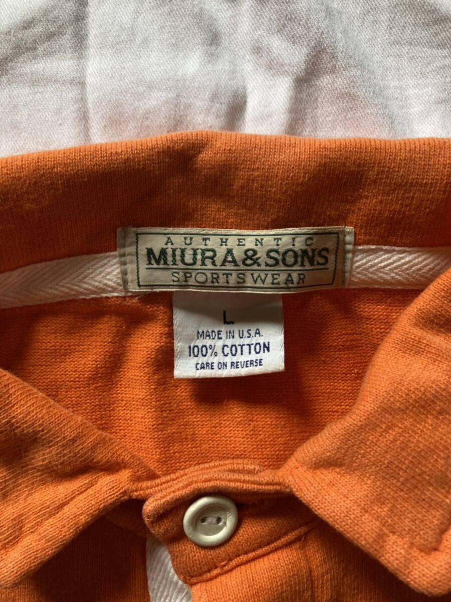 激レア SHIPS前身MIURA&SUNS アメリカ製ラガーシャツ L 古着 長袖ポロシャツ オレンジ スウェット USA製の画像5
