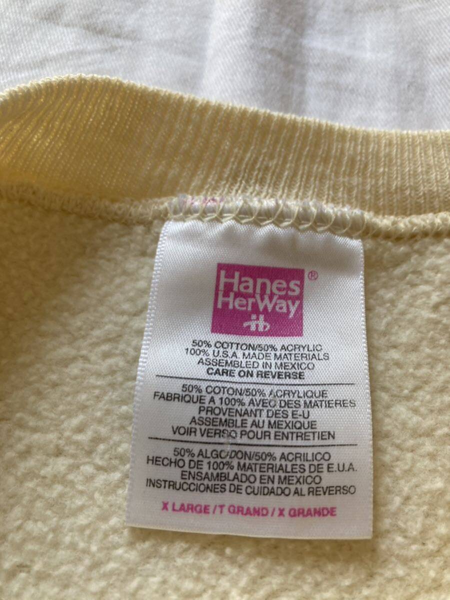 ビンテージヘインズ プリントスウェット XL クリーム色 植物モチーフ USA トレーナー hanes 古着 VINTAGE ヴィンテージの画像4