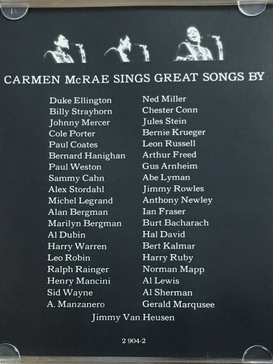 Carmen McRae / The Great American Songbook ライブ盤 名作 輸入盤(US盤 品番:2 904-2) 18曲収録 Joe Pass / Jimmy Rowles / Chuck Flores_画像5