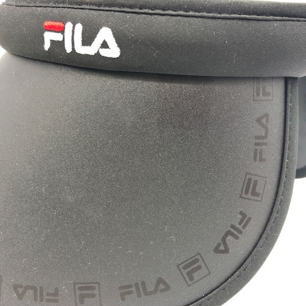 [24129]FILA filler козырек принт зажим Logo UV cut широкий type tsuba черный тент ультрафиолетовые лучи меры б/у товар упаковка 80 размер 