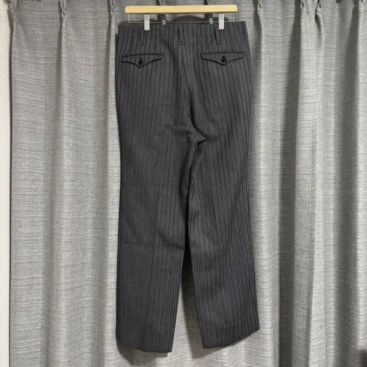 60s Japan Vintage ドレスパンツ ストライプ 日本製 御幸毛織 タックパンツ スラックス ブラック ツータック 織柄 50s 40s W84cm_画像8