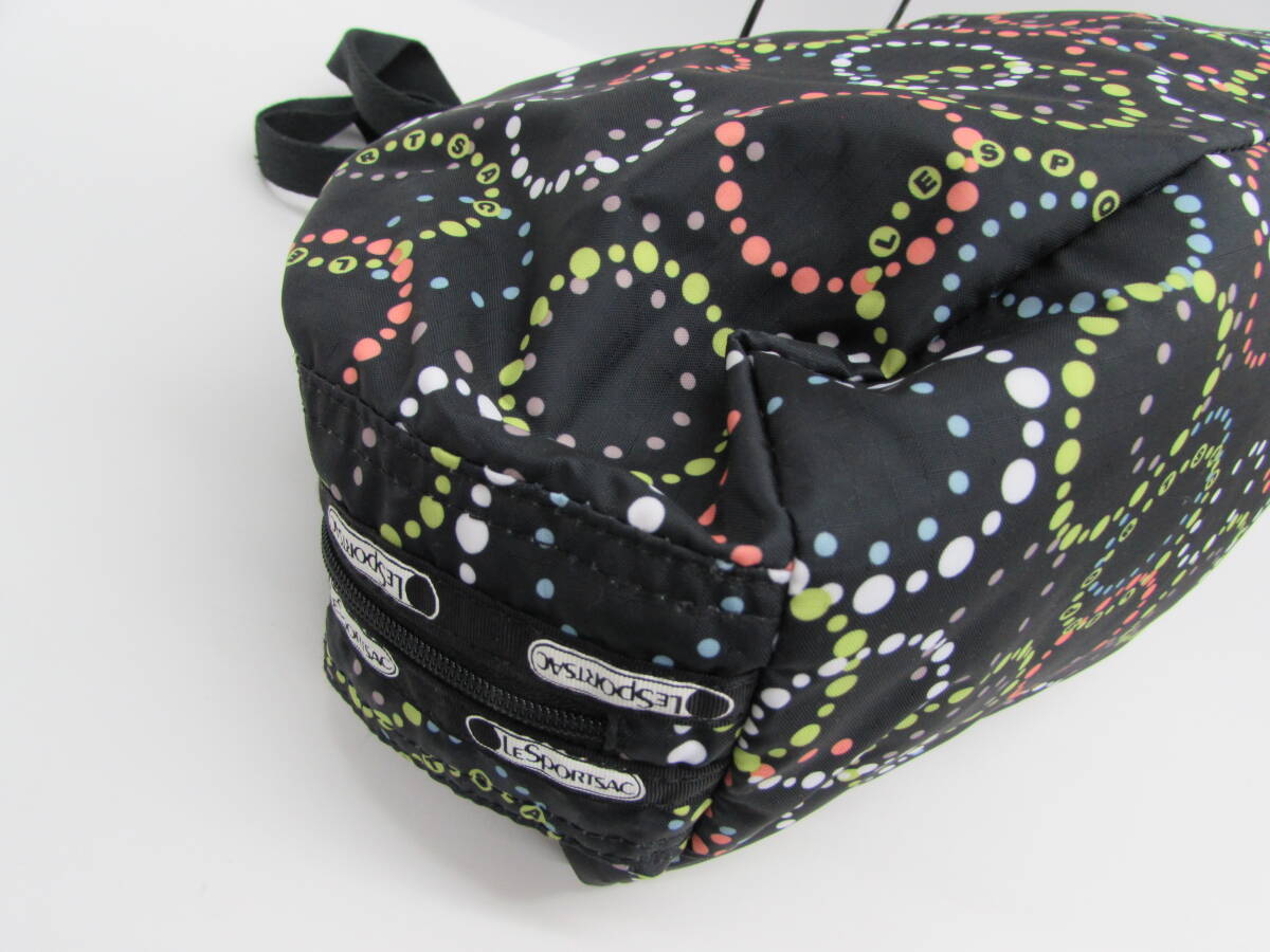 良品 LESPORTSAC レスポートサック ナイロン ハンドバッグ 34cm ミニボストン ラウンドファスナー ポーチ付きの画像5