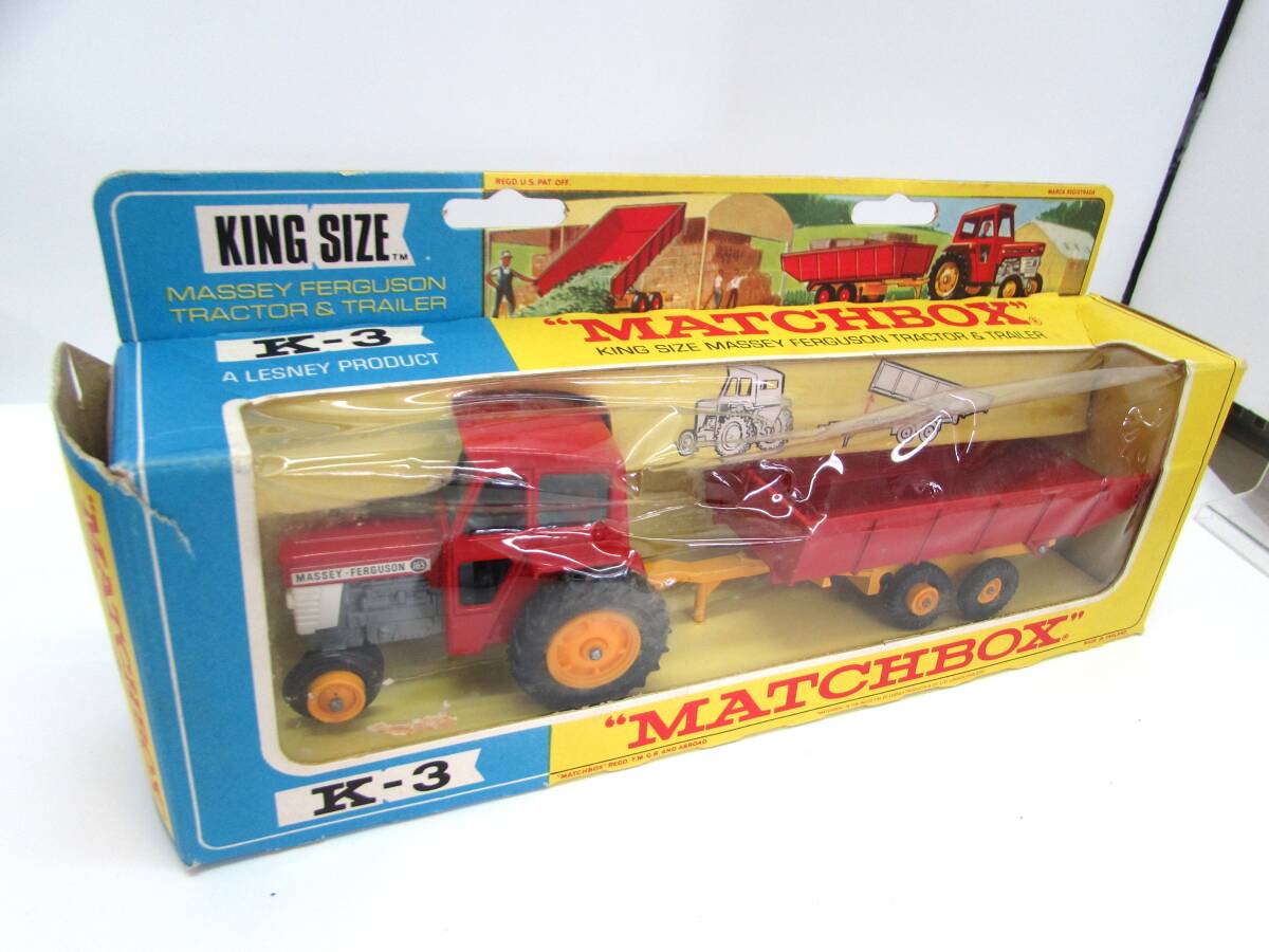 1円～ 美品 MATCHBOX マッチボックス キングサイズ K-3 massey FERGUSON マッセイ ファーガソン トラクター トレーラー ミニカー レトロの画像1