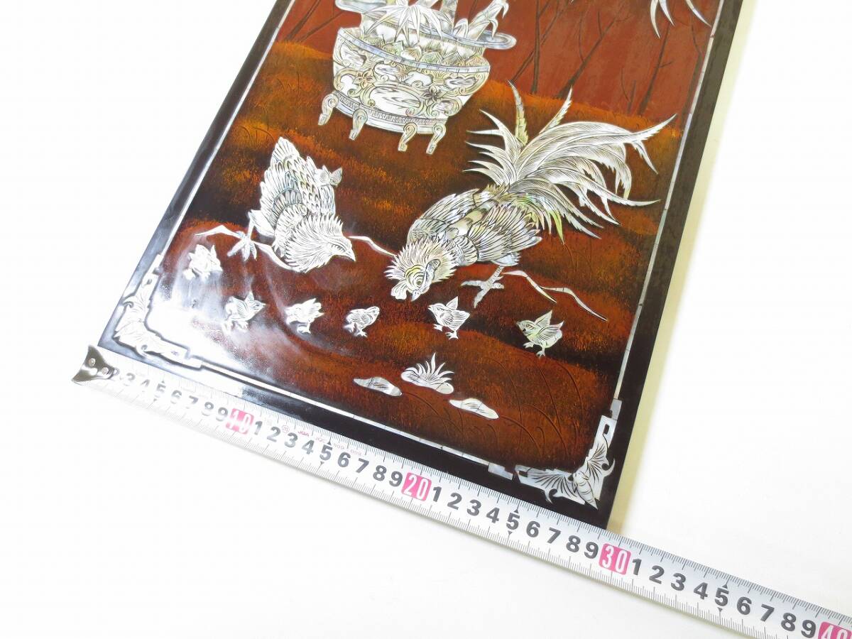 H458 中国古玩 螺鈿細工 花鳥図 掛け額 扁額 漆器 壁掛けの画像5