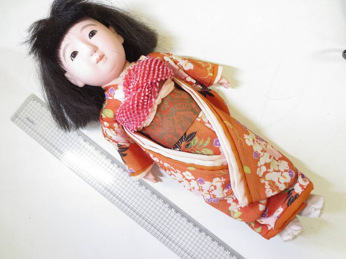 A5921 旧家蔵出し品 市松人形 人毛 共箱 抱き人形 生き人形 日本人形 着物人形 時代物の画像5