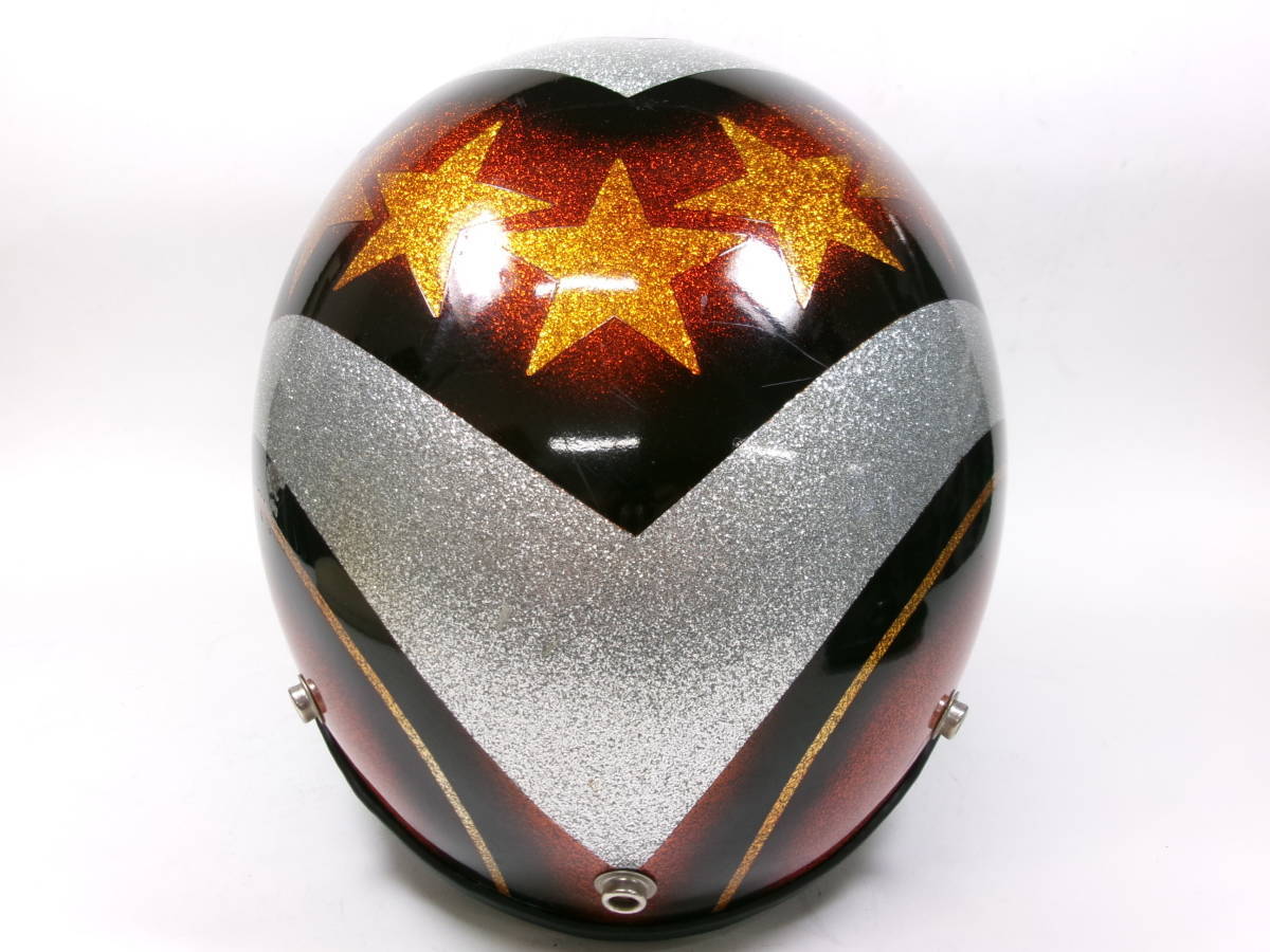【在庫一掃】 70s CROWN 目深加工 STRIPE & STAR ジェットヘルメット CX901 オートバイ