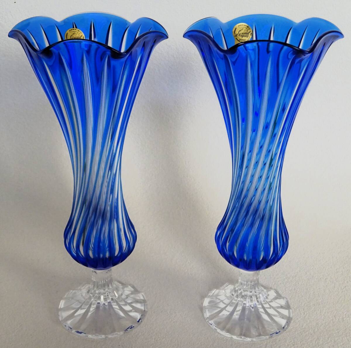 ◆クリスタルダルク ガラス花瓶セット◆Cristal D'Arques 洋ガラス フラワーベース 切子の画像2