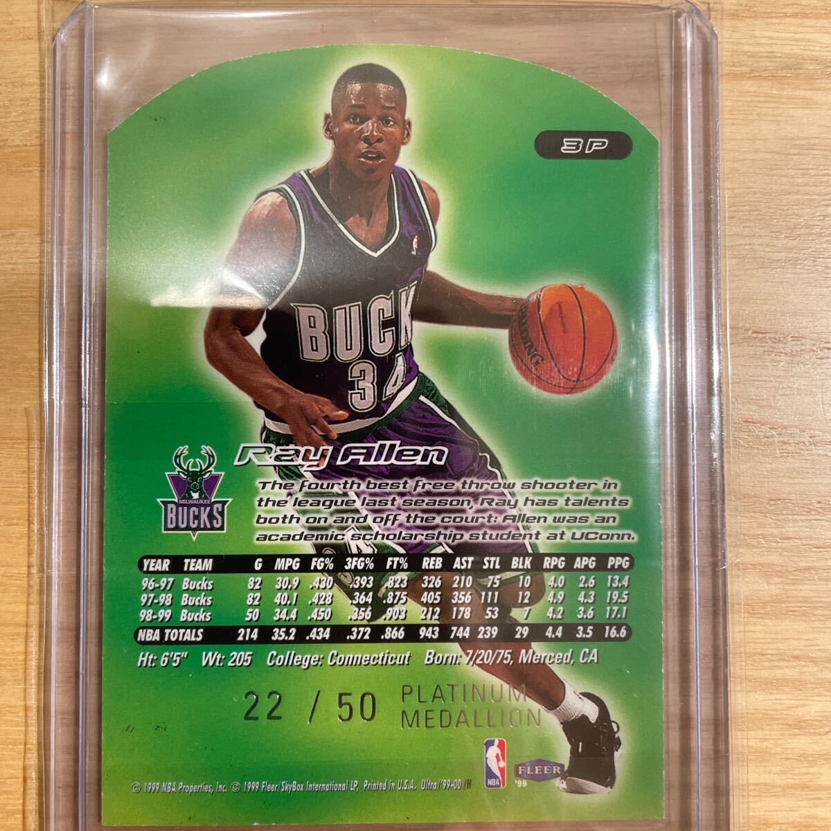 1999-00 ultra platinum medallion ray allen 50シリNBAカードの画像6