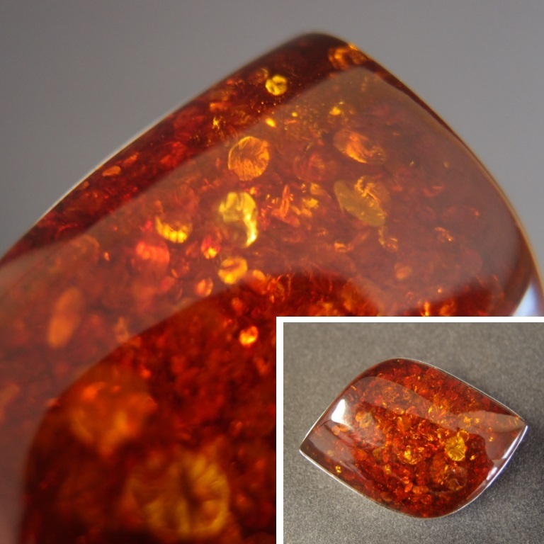 【お取り寄せ】 【金富士】大粒琥珀・シルバー925ブローチ 5×3.7cm 本物保証 アンバー、琥珀
