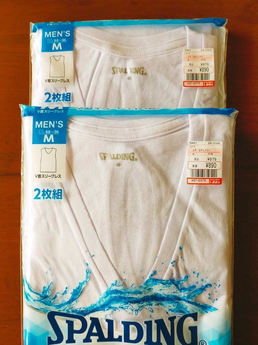 新品　未使用　Mサイズ　スパルディング　メンズ アンダーシャツ　V首スリーブレスシャツ インナー 白 4枚セット 定価1958円