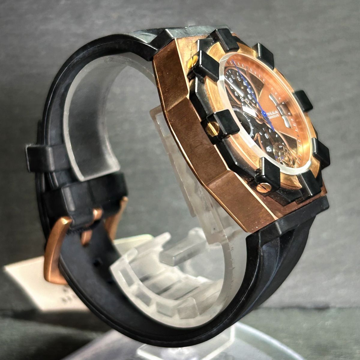 SYULLA シュラ メンズ 腕時計 S3103-PGBR クオーツ アナログ クロノグラフ ラバーバンド カレンダー ステンレススチール イタリア ビジネスの画像5